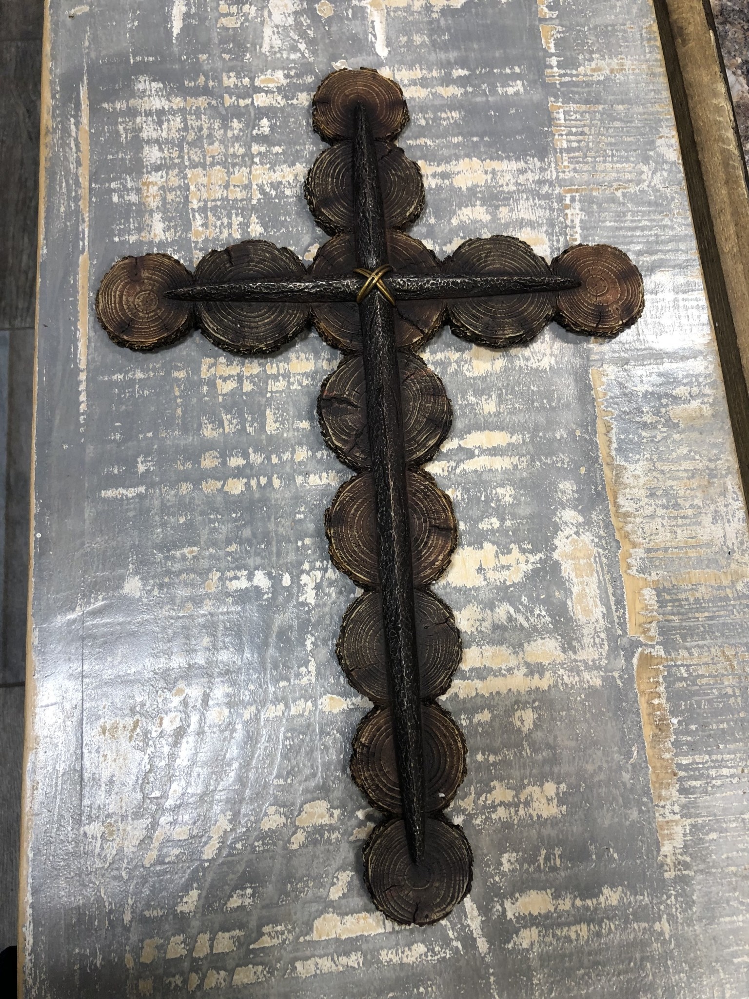 Wood Bark Round Wall Cross