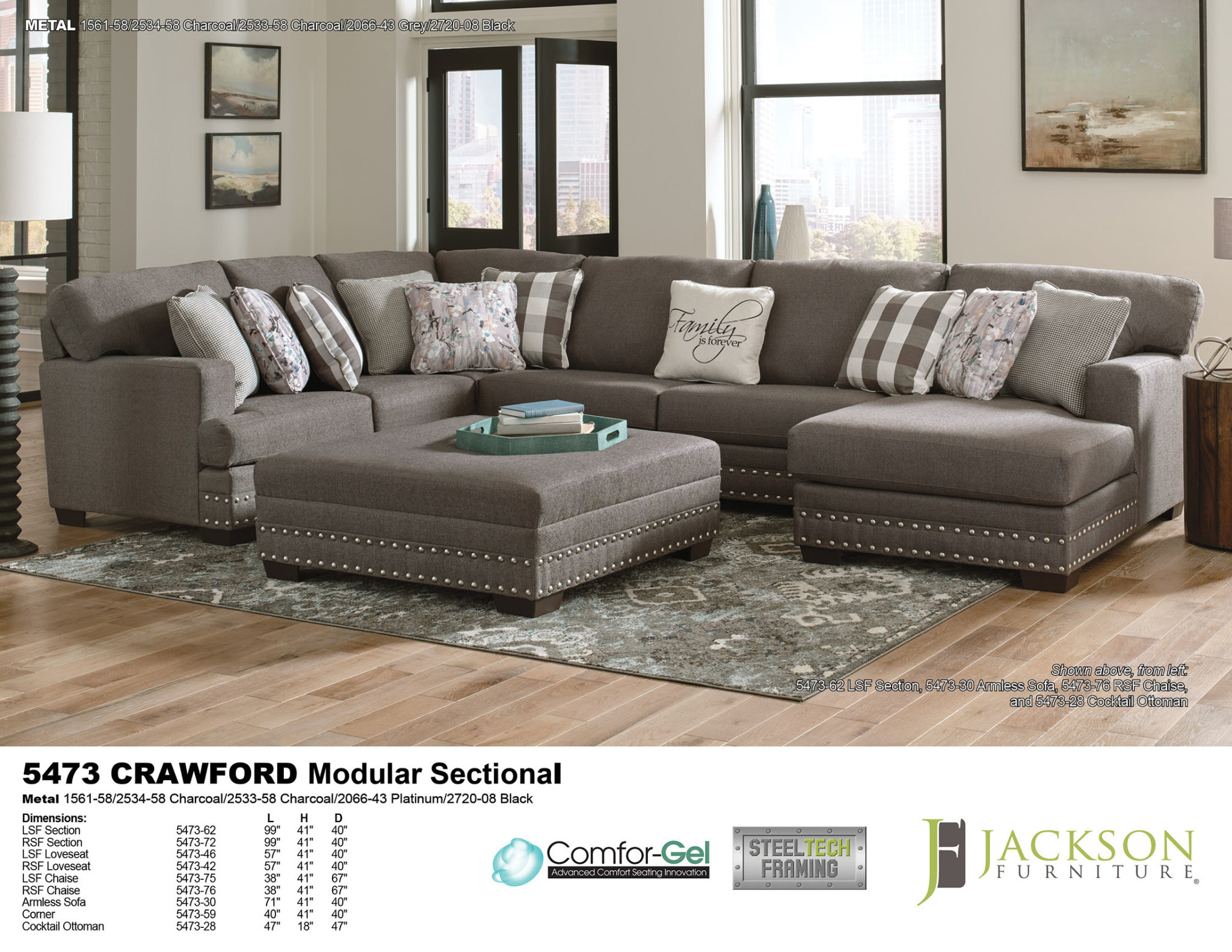 Crawford LSF Chaise - Charcoal
