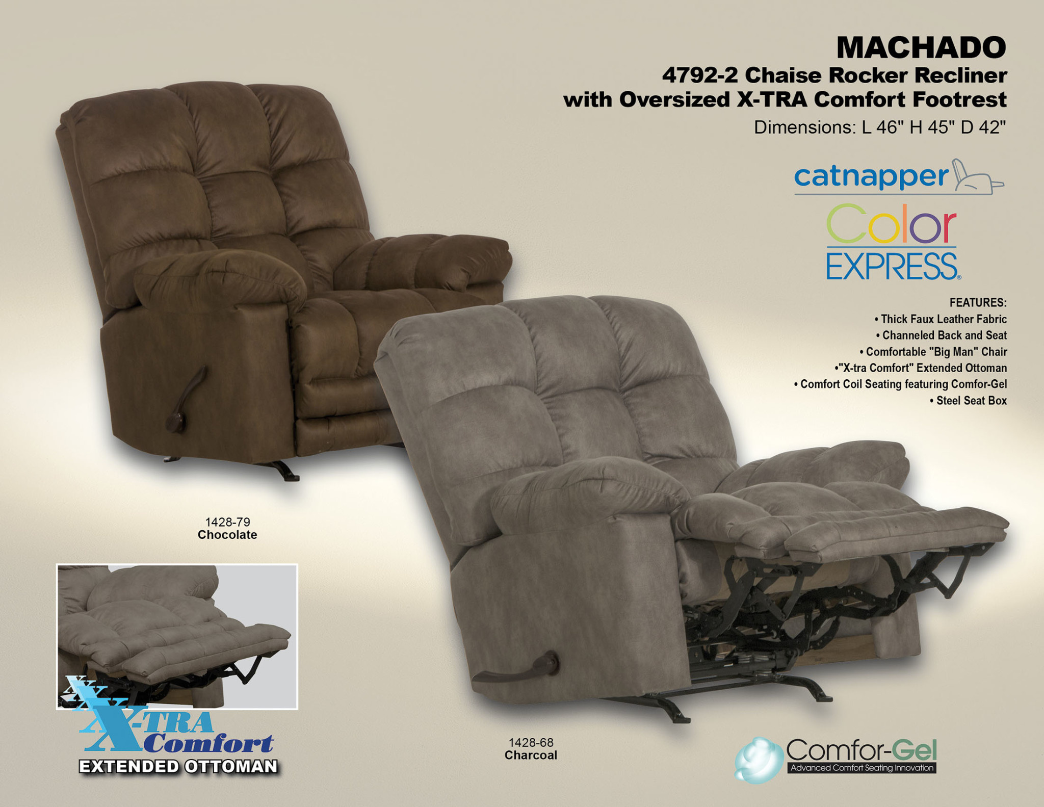 Jackson Furniture Machado Rocker/Recliner w/Extended Footrest - Charcoal