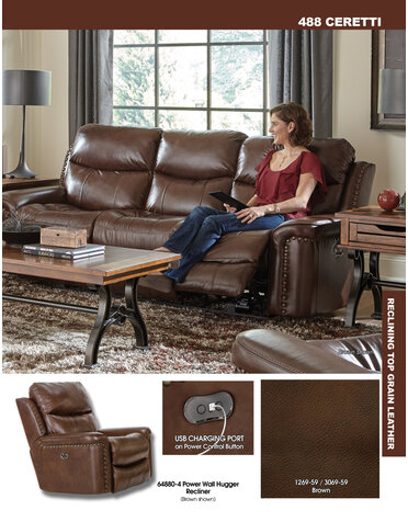 Jackson Furniture Ceretti  Leather Power Wall Hugger Recliner - Brown