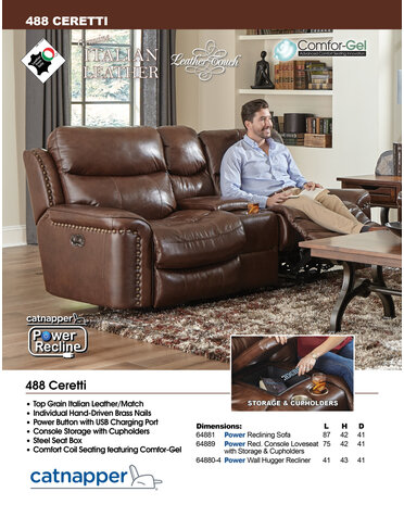 Ceretti Leather Power Reclining Loveseat w/Console - Brown