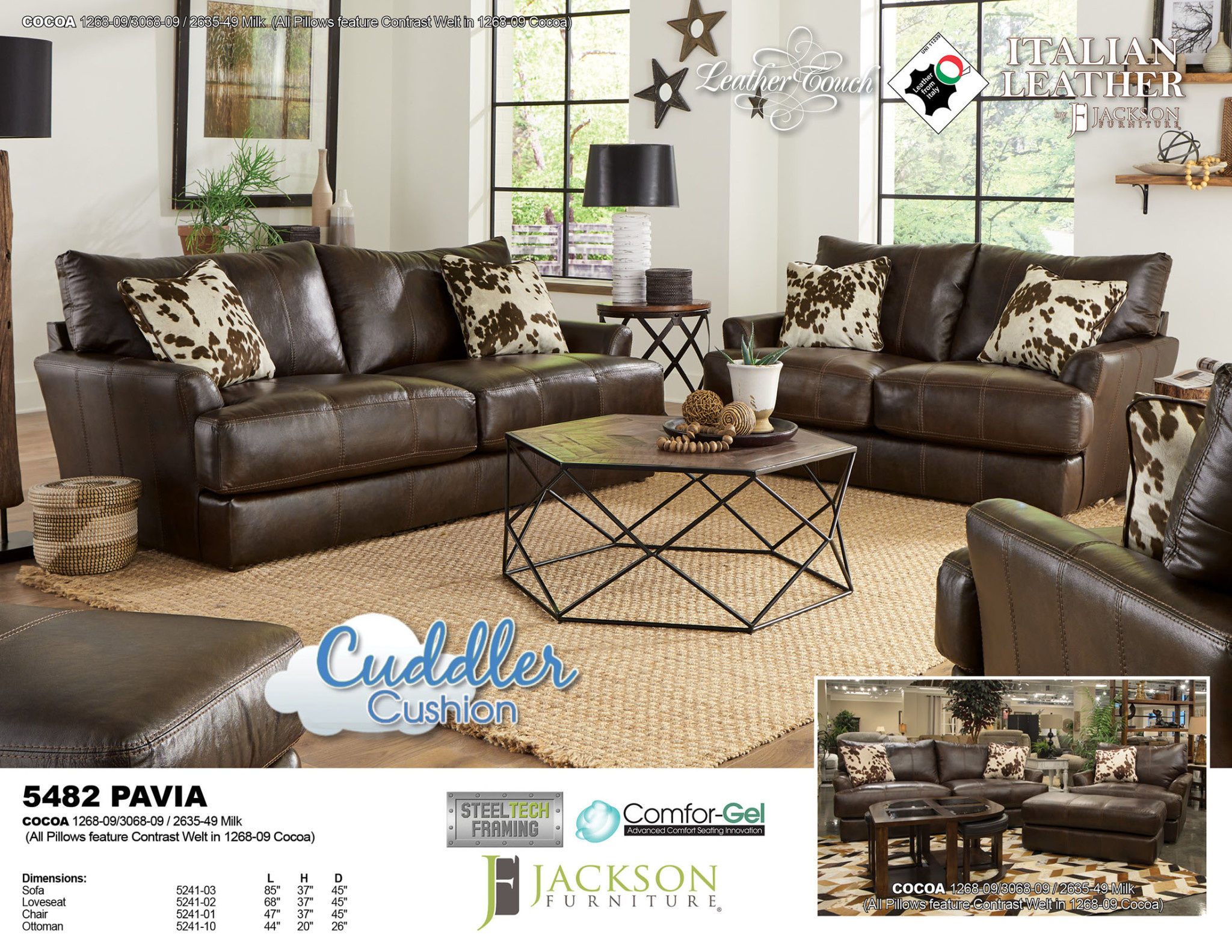 Pavia Loveseat Italian Leather - Chocolate (Must sale as set DISCO 12/25)