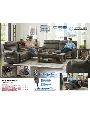 Serenity Power Reclining CR3 Massage Sofa - Steel