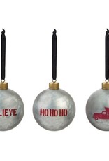 Metal Silver Ball Ornament - Ho Ho Ho