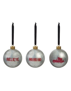 Metal Silver Ball Ornament - Ho Ho Ho