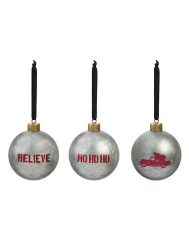 Metal Silver Ball Ornament - Ho Ho Ho
