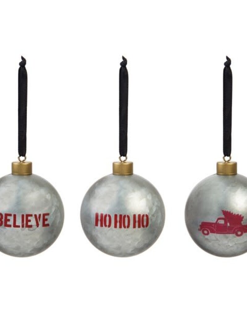 Metal Silver Ball Ornament - Ho Ho Ho