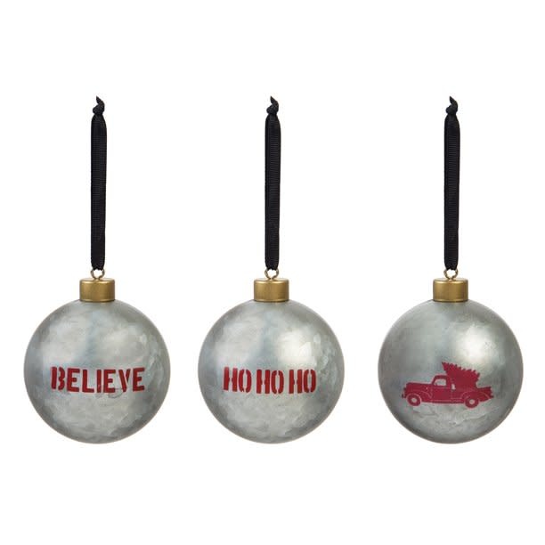 Metal Silver Ball Ornament - Ho Ho Ho