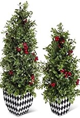 22" Glittered Berry and Boxwood Cone Tree