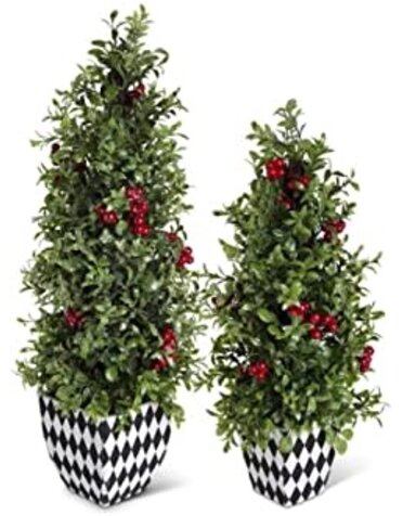 22" Glittered Berry and Boxwood Cone Tree