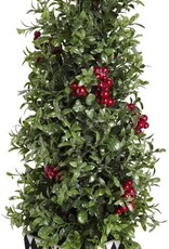 22" Glittered Berry and Boxwood Cone Tree
