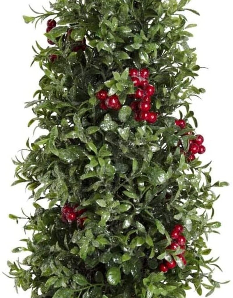 22" Glittered Berry and Boxwood Cone Tree