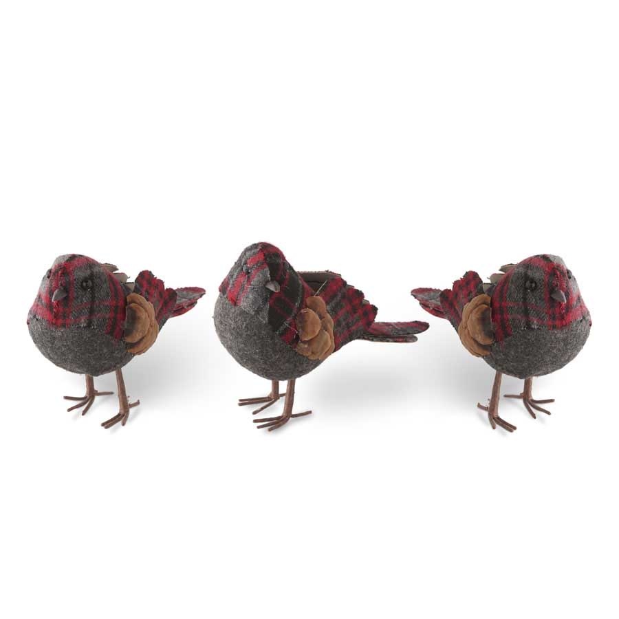 Assorted 5 Inch Red Plaid Birds (3 styles) 5"L