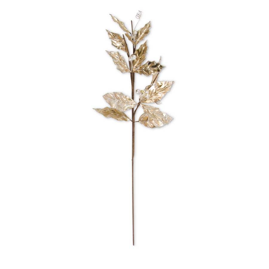 Gold Holly Stem With Cream Berries 30" L