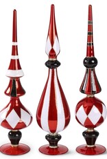 17.5 Inch Glass Red and White Harlequin Tabletop Finials