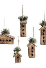 Wood Bird Houses Ornaments With Burlap Pine and Glitter
