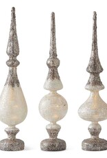 17 Inch Glass Battery Operated LED Birch Bark Tabletop Finials