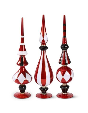 16.5 Inch Glass Red and White Harlequin Tabletop Finials