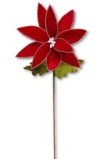 30 Inch Red Velvet Poinsettia Stem with Red and White Twisted Twine.