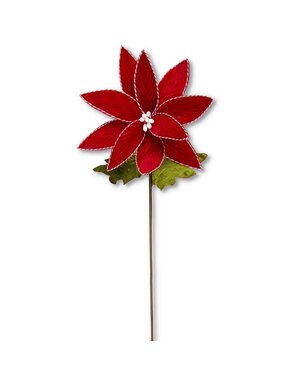 30 Inch Red Velvet Poinsettia Stem with Red and White Twisted Twine.