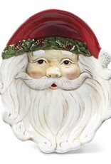 11 Inch Lg Santa Face Ceramic Plate w/Red Hat and Pinecone Trim