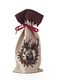 15 Inch Linen Wine Bag with Burgundy Plaid Wreath and Reindeer
