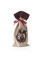 15 Inch Linen Wine Bag with Burgundy Plaid Wreath and Reindeer
