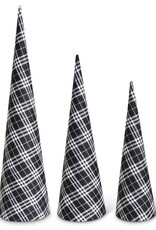 Black and White Tartan Fabric Cone Trees S