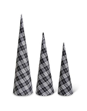 Black and White Tartan Fabric Cone Trees S