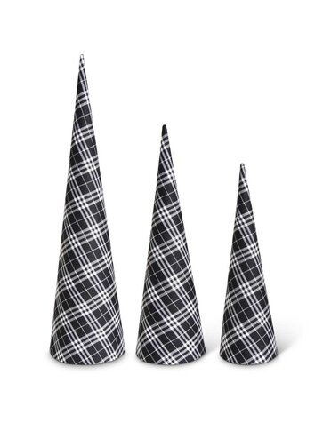 Black and White Tartan Fabric Cone Trees S