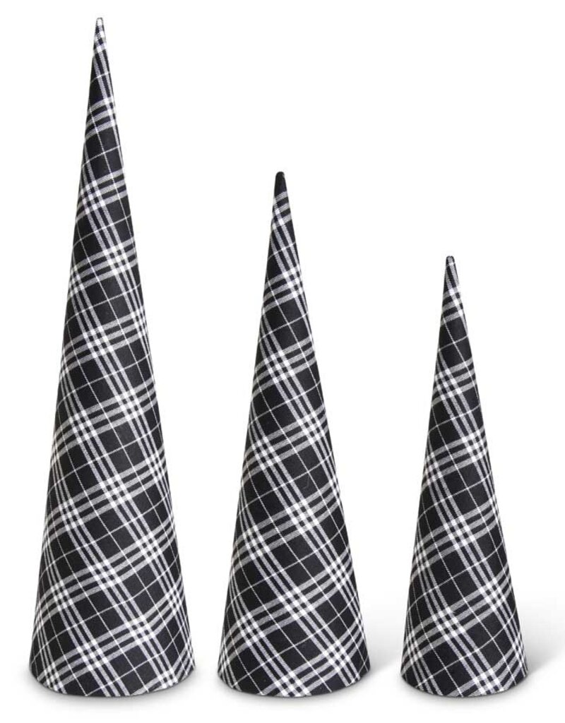 Black and White Tartan Fabric Cone Trees S