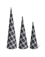 Black and White Tartan Fabric Cone Trees S