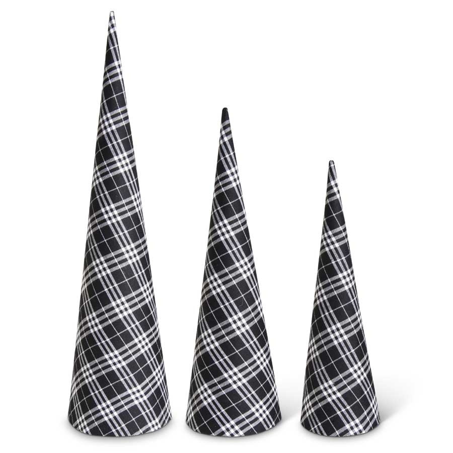 Black and White Tartan Fabric Cone Trees S