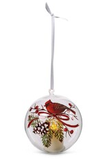 5" Battery Operated LED Round Glass Cardinal Ornament with Snow
