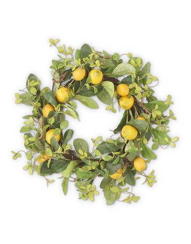 22" Lemon and Foliage Wreath w/Grapevine Base