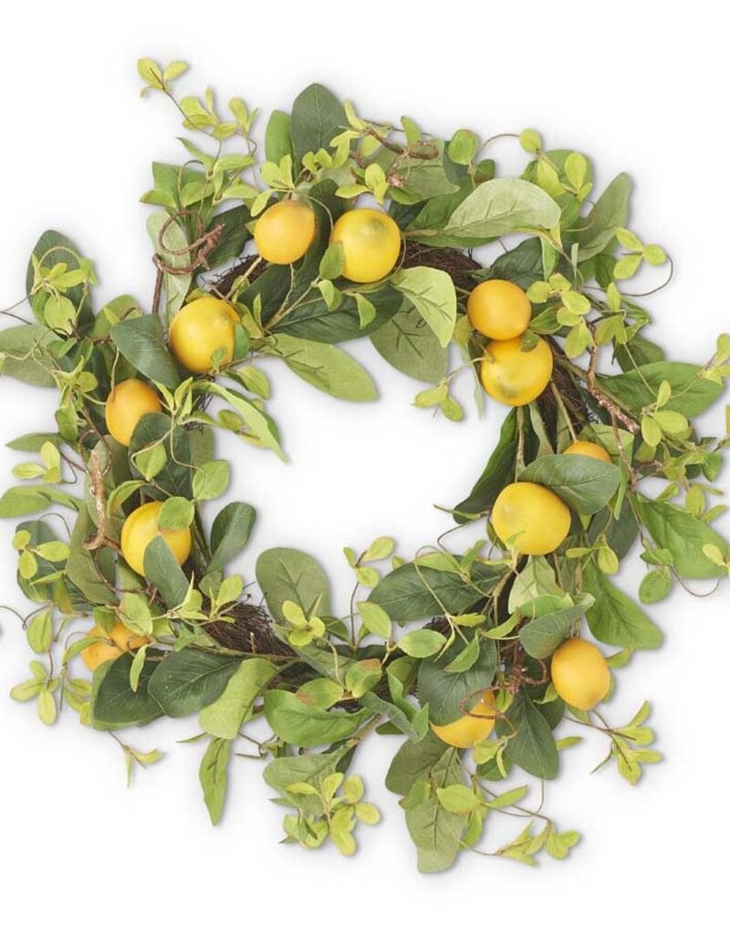 22" Lemon and Foliage Wreath w/Grapevine Base