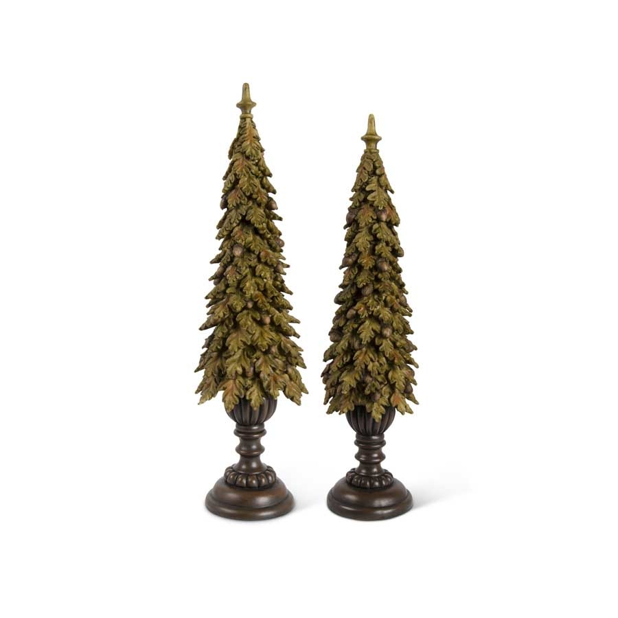 21" Resin Brown Oak Leaf Tree With Acorns on Pedestal