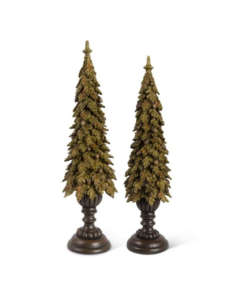 21" Resin Brown Oak Leaf Tree With Acorns on Pedestal