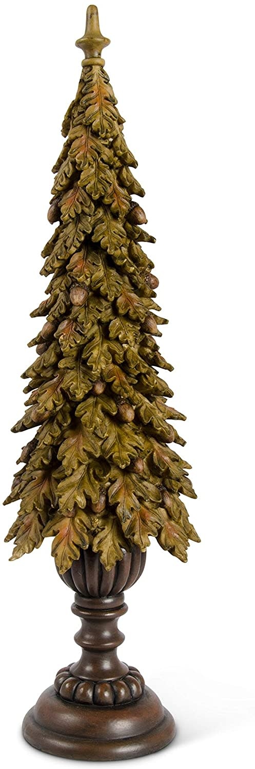 21" Resin Brown Oak Leaf Tree With Acorns on Pedestal