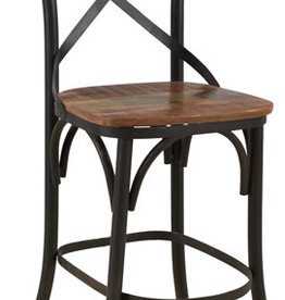Asheville Cross Black Metal Counter High Chair w/wood seat & back