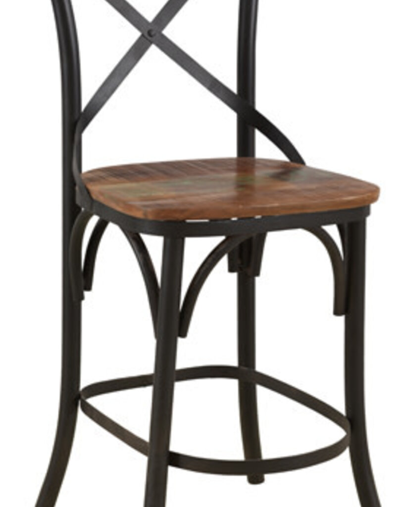 Asheville Cross Black Metal Counter High Chair w/wood seat & back