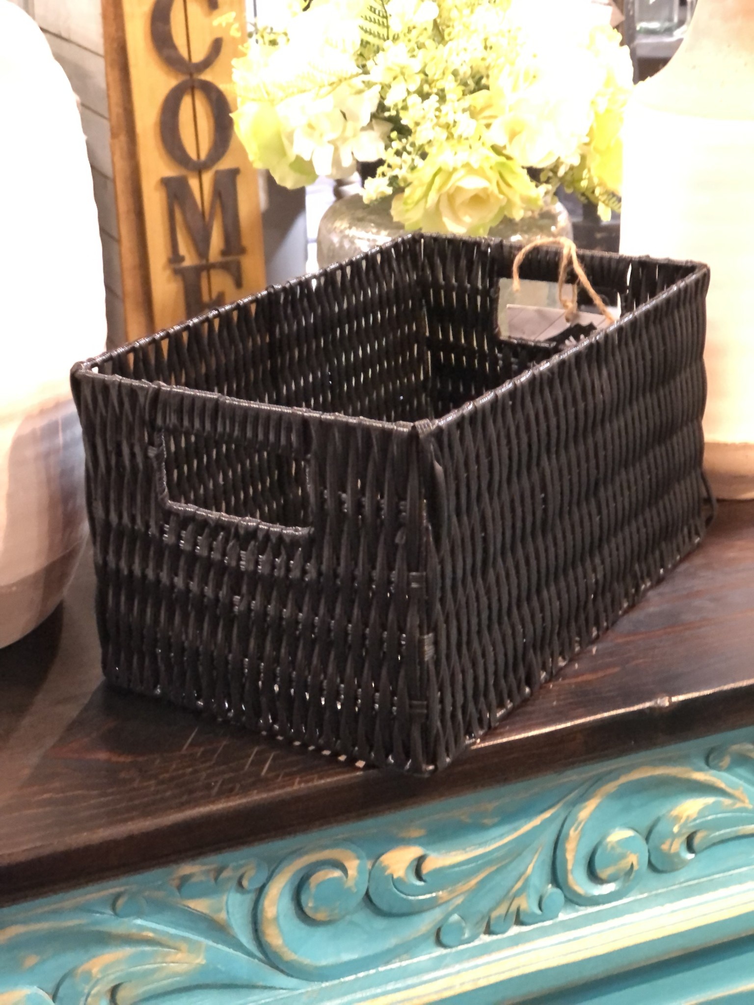 Black Plastic Rectangle Storage Basket