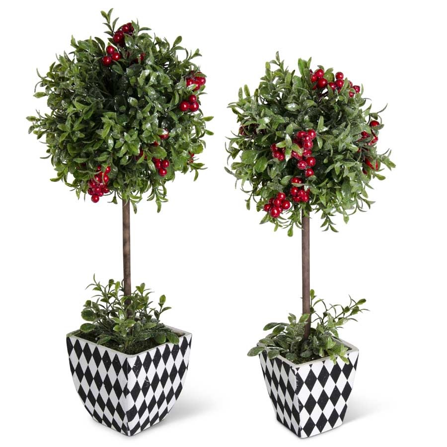 18" Glittered Berry and Boxwood Ball Topiary