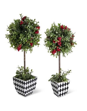 18" Glittered Berry and Boxwood Ball Topiary