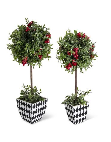 18" Glittered Berry and Boxwood Ball Topiary