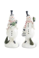Assorted Glittered Resin Snowmen with Bottle Brush Trees (2 Styles) Grad. Sizes 9"H x 3.75"W x 3"D