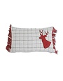 20 Inch Gray Wool Rectangle Grid Pillow With Red Hide Deer Head 11"H x 20"W