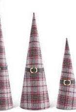 Red and Gray Plaid Fabric Cone Trees With Santa Belts L