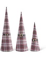 Red and Gray Plaid Fabric Cone Trees With Santa Belts L