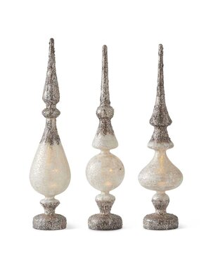 17.5 Inch Glass Battery Operated LED Birch Bark Tabletop Finials